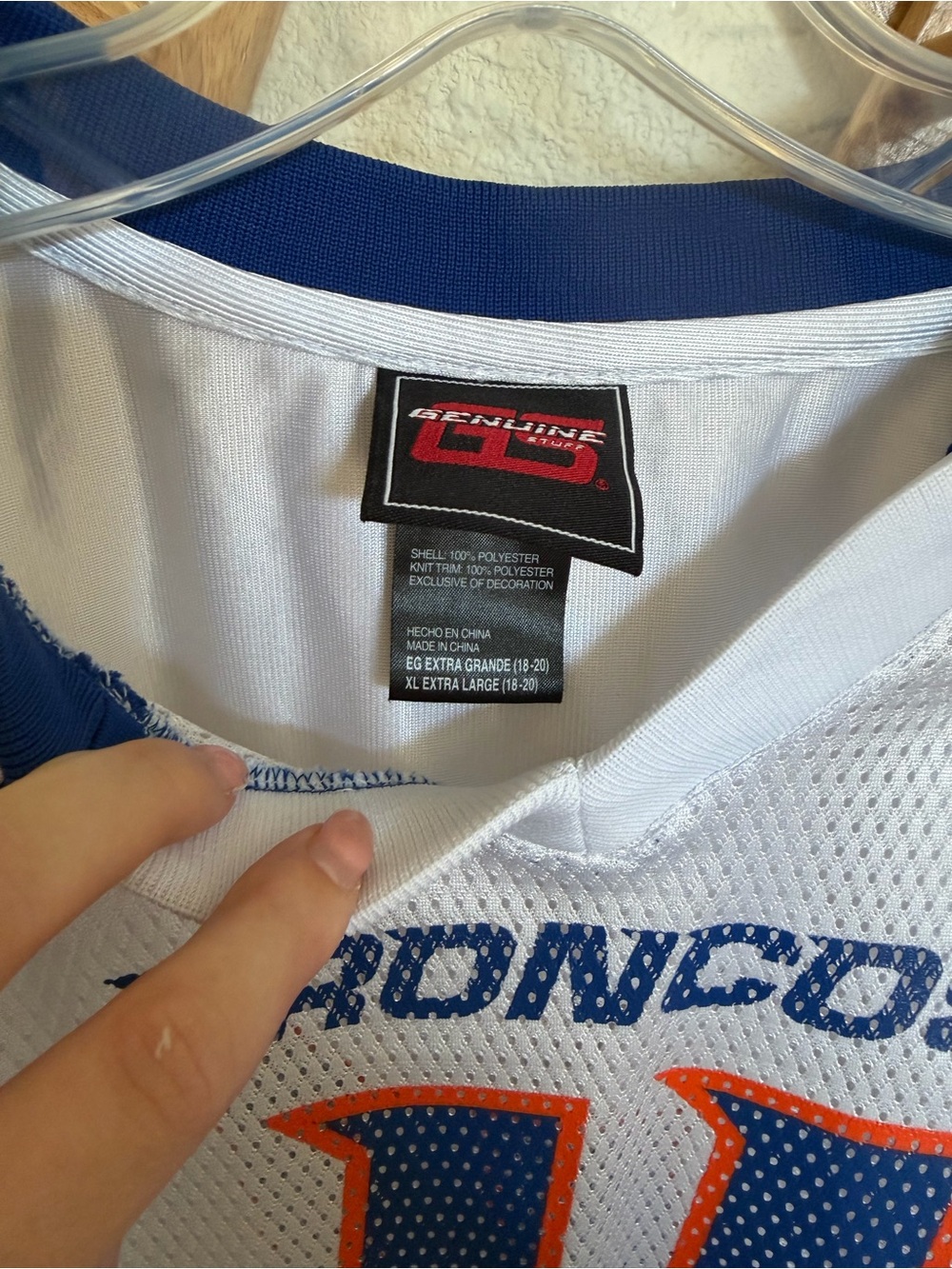 Team Apparel White Broncos Football Jersey with Blue & Orange Accents - Picture 4 of 5